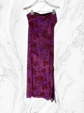 Justify Strapless Purple Rose-Print mesh overlay Slip Dress size XL